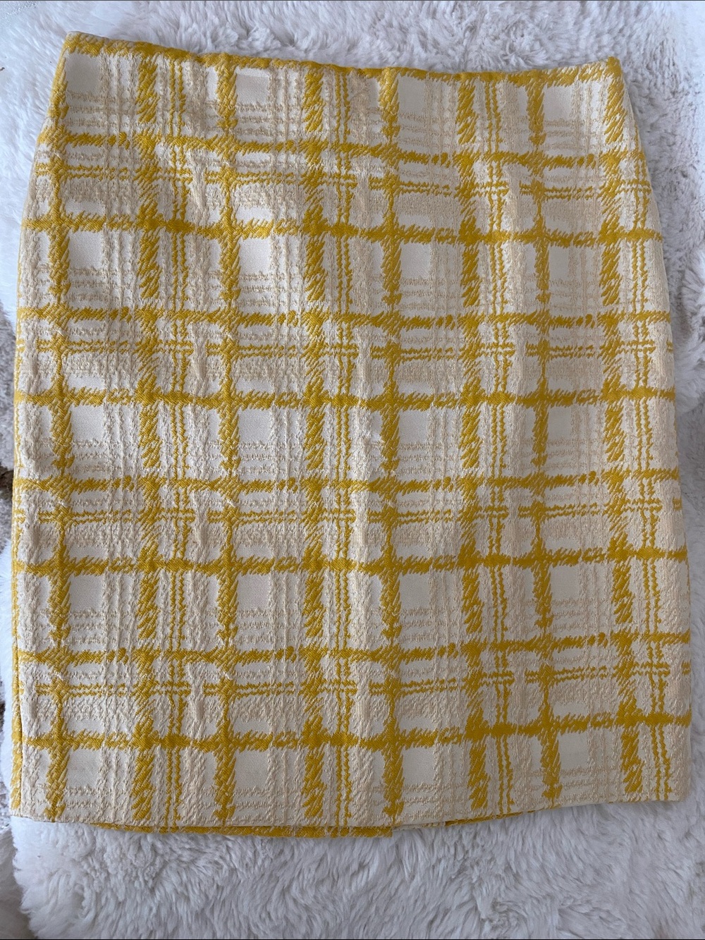 Talbots Cream and Yellow Plaid Pencil Skirt